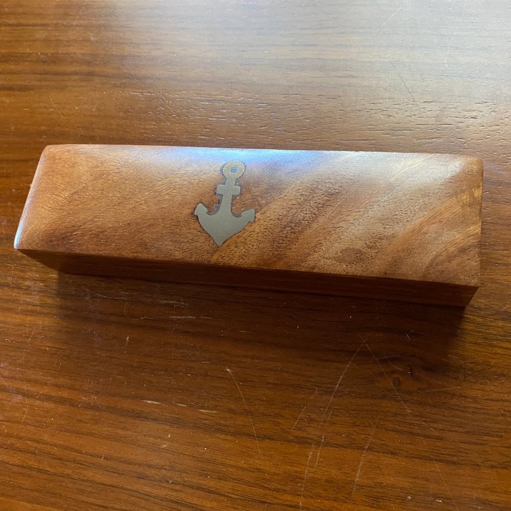 Wooden Box with Inlaid Brass Anchor